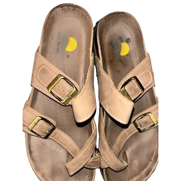 Maui Island Tan Slip On Buckle Sandals Women 6M Walk Comfort Beach Vacation - Picture 4 of 11